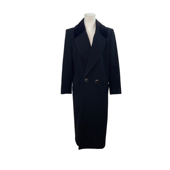 Jones New York Black Double-Breasted Coat With Velvet Collar & Gold Buttons - Picture 1 of 9